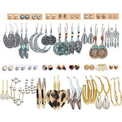 36 Pairs Dangle Earrings for Women Girls Fashion Bohemian Vintage Hollow Drop Dangle Earrings Set Jewelry for Gifts
