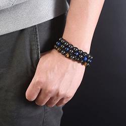 Top Plaza Men Women Reiki Healing Energy Natural Tiger Eye Stone Magnetic Hematite Therapy Beads Macrame Adjustable Braided Link Bracelet