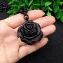 QIANXU Obsidian Pendant Necklace Black Rose Pendant Womens Jewelry Black Jewelry