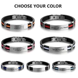 Personalized Engraved Stainless Steel Rubber Bracelet for Men Women Kids DIY Custom Name Date ID Bracelet