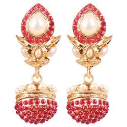 Touchstone Indian Bollywood traditional handcrafted Bridal Wedding Designer crystal Jewelry colorful long earrings Jhumki in Antique Gold And Silver Tone For Women.