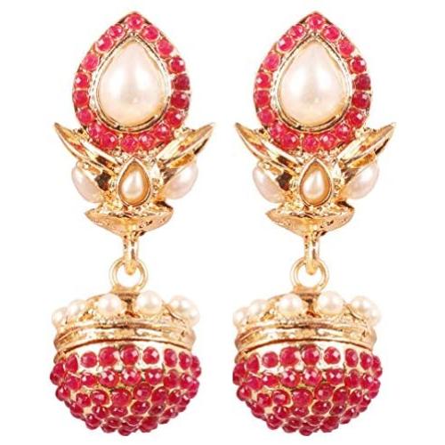 Touchstone Indian Bollywood traditional handcrafted Bridal Wedding Designer crystal Jewelry colorful long earrings Jhumki in Antique Gold And Silver Tone For Women.