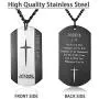 REVEMCN Black Silver Stainless Steel Bible Verse Cross Dog Tag Pendant Necklace for Men, 24-28 Inches Chain