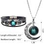YANCHUN 2 Pcs Fashion 12 Zodiac Constellation Necklace Astrology Galaxy & Crescent Moon Glass Necklace Leather Constellation Bracelet for Men Jewelry Set Birthday Gift for Women