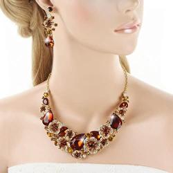 EVER FAITH Womens Austrian Crystal Teardrop Camellia Necklace Earrings Set for Prom, Bridal