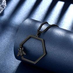 beautlace Honeycomb Hexagon Necklaces 18K Gold/Silver/Black Gun Plated with Honey Bee Pendant Charm Jewelry Gifts for Men and Women KP0128