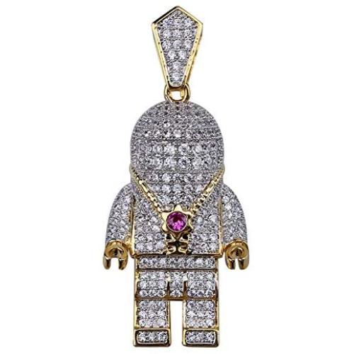 MOLEK Hip Hop 18K Gold Plated Micro Pave AAA CZ Astronaut Pendant Necklace with 24 Stainless Steel Rope Chain Iced Out Jewelry for Men and Women