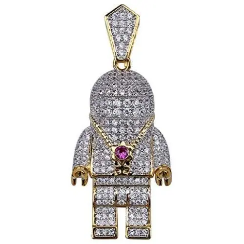 MOLEK Hip Hop 18K Gold Plated Micro Pave AAA CZ Astronaut Pendant Necklace with 24 Stainless Steel Rope Chain Iced Out Jewelry for Men and Women MOLEK Hip Hop 18K Gold Plated Micro Pave AAA CZ Astronaut Pendant Necklace with 24 Stainless Steel Rope Chain Iced Out Jewelry for Men and Women