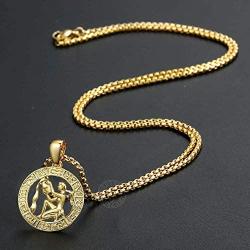 Hermah Gold Plated Zodiac Sign Pendant Necklace for Women Men Leo AriesConstellation Horoscope Pendant Stainless Steel Box Link Chain 22inch