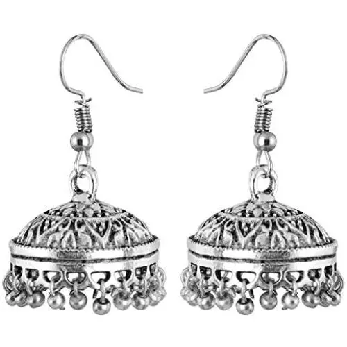 Saissa Silver Plated Oxidised Metal Bollywood Lightweight Small Jhumka Boho Earrings Indian Jewelry for Women Saissa Silver Plated Oxidised Metal Bollywood Lightweight Small Jhumka Boho Earrings Indian Jewelry for Women