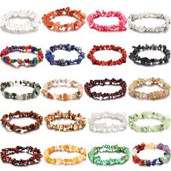 Hicarer 20 Pieces Women Crystal Chip Bracelets Natural Gemstone Stretch Bracelet Bangle
