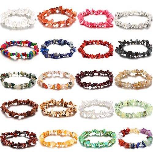 Hicarer 20 Pieces Women Crystal Chip Bracelets Natural Gemstone Stretch Bracelet Bangle