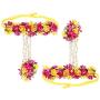 SANARA Indian Flower Bridal Necklace Earring Tikka Set with Hath Phool Women Traditional Mehendi Necklace Gota Jewelry Pink & Red Rose Flower Gota Patti Jewelry Set