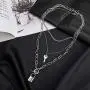 Silver Layered Chain Necklace Set for Men and Women Funky Punk Egirl Eboy Chains Lock and Key Pendant Stainless Steel Paperclip Necklace Jewelry for Gifts