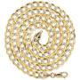 Nuragold 14k Yellow Gold Solid 7mm Cuban Chain Curb Link Diamond Cut Pave Two Tone Necklace, Mens Jewelry Lobster Lock 20'' 22'' 24'' 26'' 28'' 30''