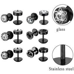 Aroncent 12PCS Mens Stainless Steel Punk Rock Ear Plug Earrings Stud Set Black Gothic