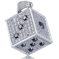 TOPGRILLZ 14K Gold Plated Iced Out CZ Simulated Diamond 3D Crap Dice Pendant Necklace for Men Fashion Jewelry (Silver Crap)