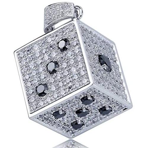 TOPGRILLZ 14K Gold Plated Iced Out CZ Simulated Diamond 3D Crap Dice Pendant Necklace for Men Fashion Jewelry (Silver Crap)