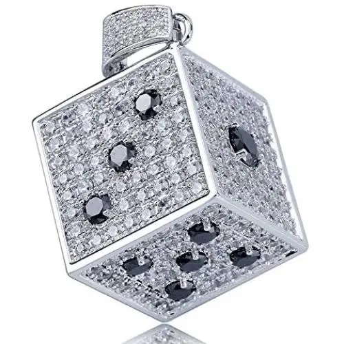 TOPGRILLZ 14K Gold Plated Iced Out CZ Simulated Diamond 3D Crap Dice Pendant Necklace for Men Fashion Jewelry (Silver Crap) TOPGRILLZ 14K Gold Plated Iced Out CZ Simulated Diamond 3D Crap Dice Pendant Necklace for Men Fashion Jewelry (Silver Crap)
