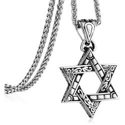 COTTVOTT Charm Star of David Pendant Necklace Stainless Steel Link Chain for Men Jewish Jewelry