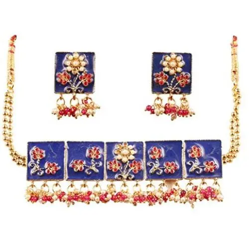 Touchstone Indian Bollywood Gorgeous Intricate Workmanship Mughal White Colorful Rhinestone Crystal Wedding Designer Jewelry Choker Necklace Set in Gold and Silver Tone for Women.