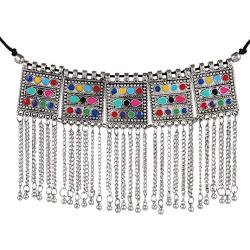 Sansar India Oxidised Gypsy Square Multicolor Tassels Choker Necklace for Girls and Women 1751