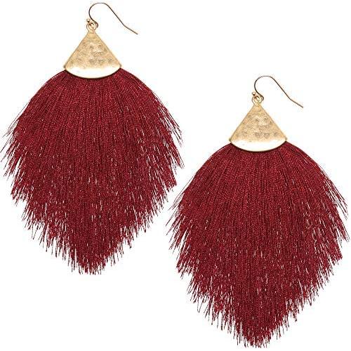 MIRMARU Fringe Tassel Silky Thread Dangle Drop Metal Hook Earrings-Drop Dangle Statement Earrings