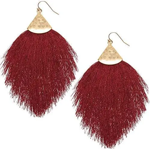 MIRMARU Fringe Tassel Silky Thread Dangle Drop Metal Hook Earrings-Drop Dangle Statement Earrings MIRMARU Fringe Tassel Silky Thread Dangle Drop Metal Hook Earrings-Drop Dangle Statement Earrings