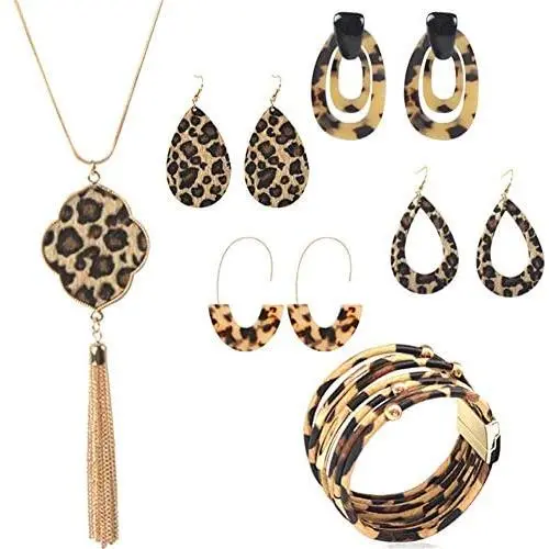 Statement Leopard Jewelry Set for Women Leopard Leather Bracelet Teardrop Drop Dangle Earrings Long Tassel Pendant Necklace Valentines Day Necklace Earrings Gift Statement Leopard Jewelry Set for Women Leopard Leather Bracelet Teardrop Drop Dangle Earrings Long Tassel Pendant Necklace Valentines Day Necklace Earrings Gift