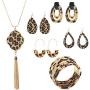Statement Leopard Jewelry Set for Women Leopard Leather Bracelet Teardrop Drop Dangle Earrings Long Tassel Pendant Necklace Valentines Day Necklace Earrings Gift