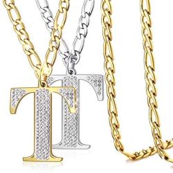 BELLALULU Initial Necklaces for Men A-Z 2 Pieces Letter Pendant Necklace Golden and Silver- Hip-Hop Cool Style Jewelry