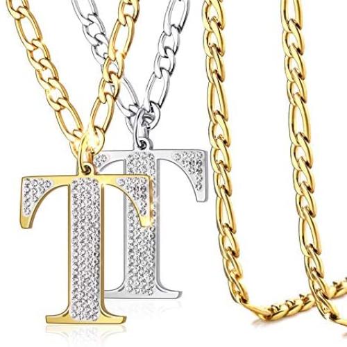 BELLALULU Initial Necklaces for Men A-Z 2 Pieces Letter Pendant Necklace Golden and Silver- Hip-Hop Cool Style Jewelry