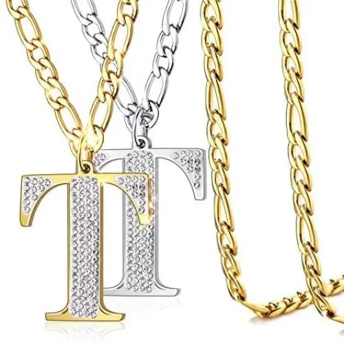 BELLALULU Initial Necklaces for Men A-Z 2 Pieces Letter Pendant Necklace Golden and Silver- Hip-Hop Cool Style Jewelry