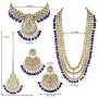 Aheli Indian Wedding Kundan Beaded Bridal Long Choker Necklace Earrings with Maang Tikka Traditional Jewelry Set for Women
