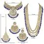 Aheli Indian Wedding Kundan Beaded Bridal Long Choker Necklace Earrings with Maang Tikka Traditional Jewelry Set for Women