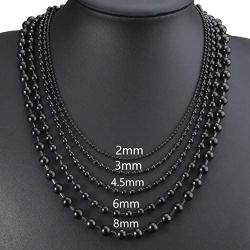 Elfasio 2-8MM Stainless Steel Black Bead Ball Chain Necklace or Men Women 18-30 inches