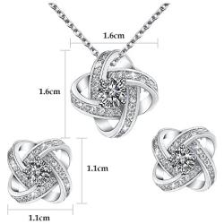 Yoursfs Halos Bridal Jewelry Set for Women Platinum Plated Big CZ Austrian Crystal Clip On Earrings Pendant Necklace Sets