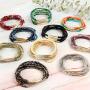 RIAH FASHION Bohemian Multi-Layer Beaded Stacking Statement Bracelets - Versatile Stretch Strand Sparkly Crystal Delicate Bar Slip-on Cuff Bangle Set