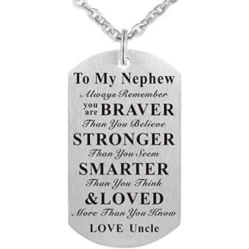 Kisseason to My Niece Nephew Birthday Gift Jewelry Dog Tag Keychain Pendant Necklace from Aunt Uncle
