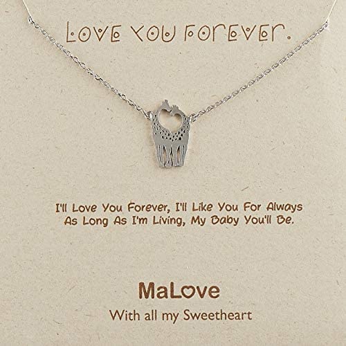 MaLove Dainty Giraffe Inspirational Pendant Necklace, Handmade White Rhodium Plated Pendant Necklace Jewelry Gift for Women