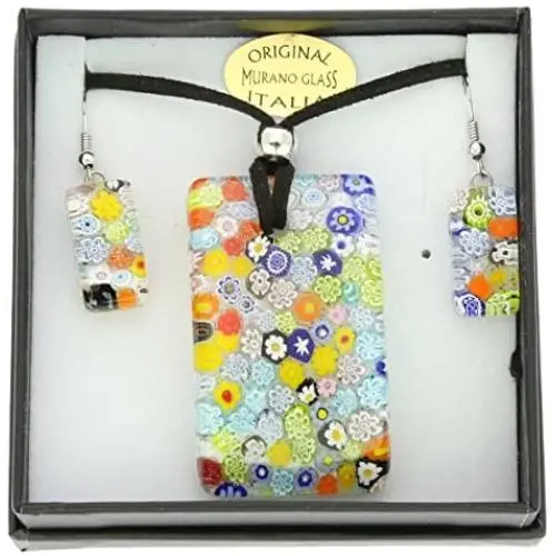 GlassOfVenice Murano Glass Millefiori Necklace and Earrings Set GlassOfVenice Murano Glass Millefiori Necklace and Earrings Set