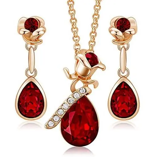 CDE Jewelry Sets for Women Rose Gold Jewelry Embellished with Crystal from Austria Mothers Day Jewelry Gifts Necklace and Earrings Set for Mom Wife CDE Jewelry Sets for Women Rose Gold Jewelry Embellished with Crystal from Austria Mothers Day Jewelry Gifts Necklace and Earrings Set for Mom Wife