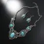 Turquoise Necklace Earrings Sets Bohemian Bib Pendant Costume Jewelry Fashion Geometric Flower Chain for Women and Girls Gift Christmas Thanksgiving