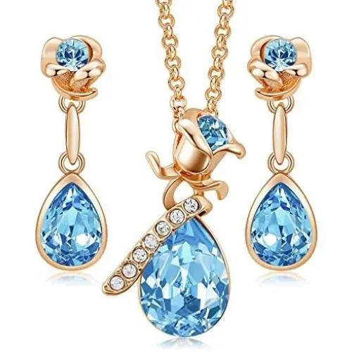 CDE Jewelry Sets for Women Rose Gold Jewelry Embellished with Crystal from Austria Mothers Day Jewelry Gifts Necklace and Earrings Set for Mom Wife CDE Jewelry Sets for Women Rose Gold Jewelry Embellished with Crystal from Austria Mothers Day Jewelry Gifts Necklace and Earrings Set for Mom Wife