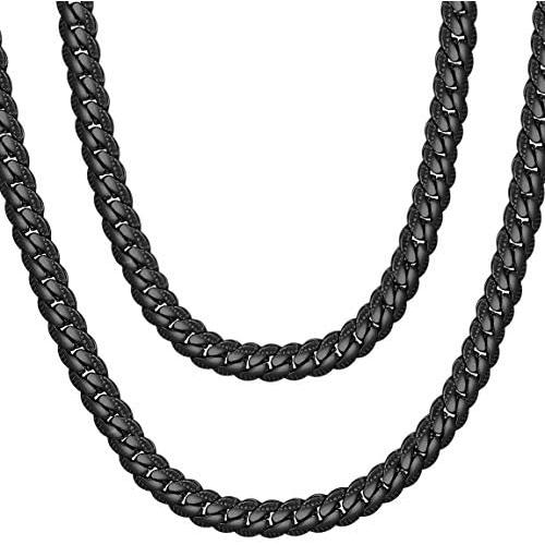 ChainsPro Men Cuban Link Chain, Dainty Necklace, 6/8MM Width, 18/20/22/24/26/28/30 Inches,Gold/Black Color (with Gift Box)