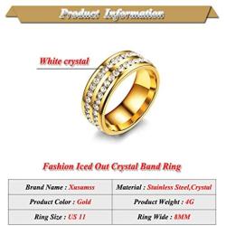 Xusamss Fashion Stainless Steel Double Row Iced Out Crystal Band Ring