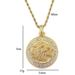 Moca Jewelry Hip-Hop Wolf Head Pendant Stainless Steel Chain Rhinestone Crystal Necklace for Men Women