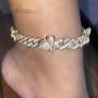 kelistom 18K/White Gold Plated Spinning Butterfly Anklet for Women Teen Girls Men, 12MM Iced Out Rhinestones Filled Chain Punk Hip-hop Ankle Bracelet, 9/10 inches