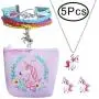 Hicdaw 5 Pcs Jewelry Set for Unicorn Gift for Girls Included Friendship Bracelet Cute Stud Earrings Storage Bag Necklace