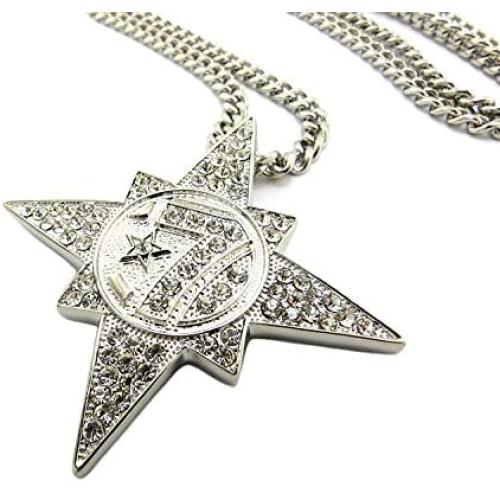 Shiny Jewelers USA Mens Gold 7 Star 5 Percenter ICED Out Hip HOP Pendant Cuban Link Chain Necklace